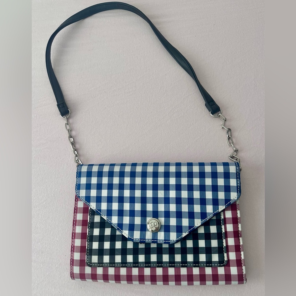 Nine West Fabric Checkered Shoulder Bag - Blue, Black, and Red